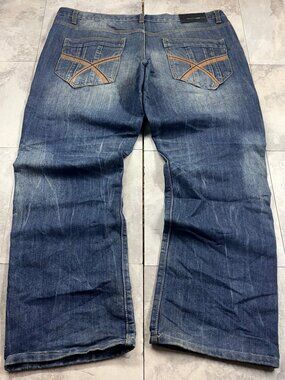 Raw Blue X Embroidered Baggy Jeans 38x33 Y2K
